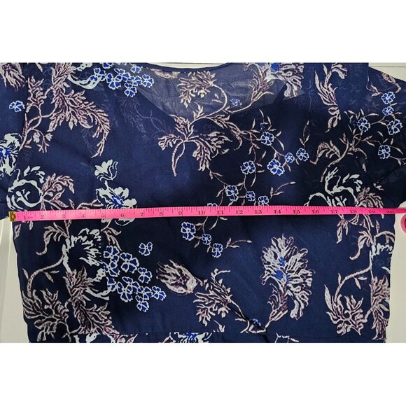 Floral Navy Blue Maxi Dress XXL W/Spaghetti Straps & Sheer Overlay Design - Picture 7 of 13